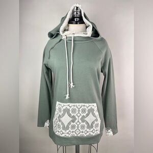 💚 2932. Lace Contrast Double Hooded Tunic Sweater